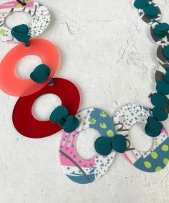 Pattern Gems Music Necklace, Peach/Teal Pattern Gems