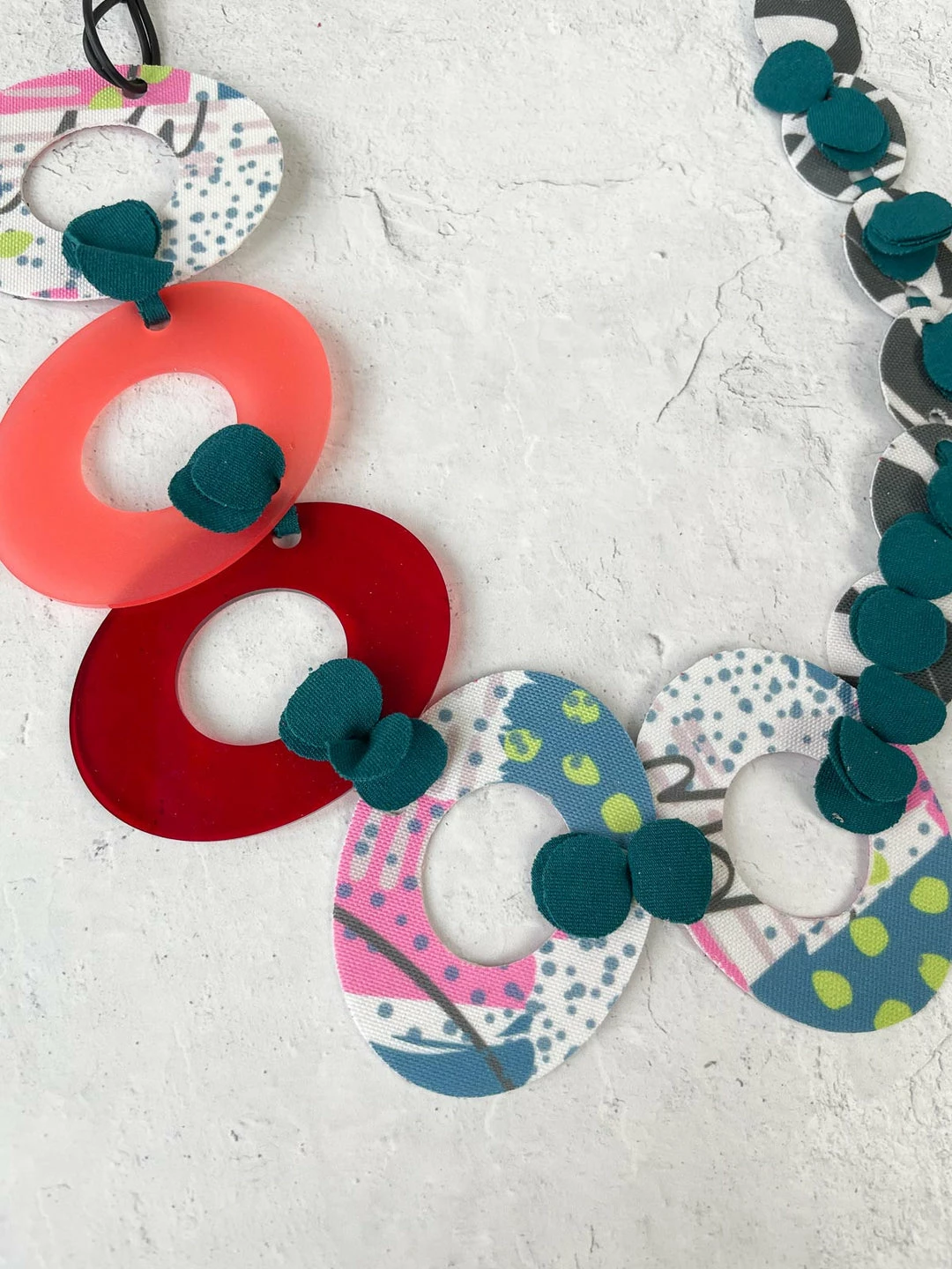 Pattern Gems Music Necklace, Peach/Teal Pattern Gems