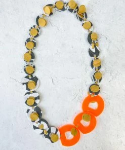 Pattern Gems Rhythm Necklace, Neon Orange/Grey Pattern Gems