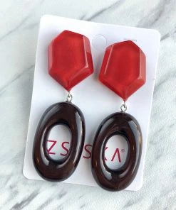 Zsiska Chorus Oval Drop Post Earrings - Brown Mix