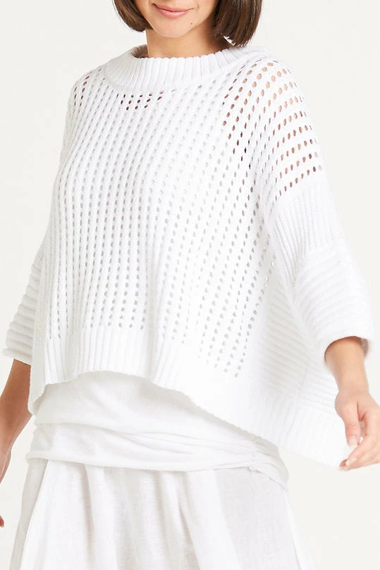 Planet Planet Crop Fisherman Sweater, White