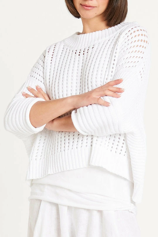 Planet Planet Crop Fisherman Sweater, White