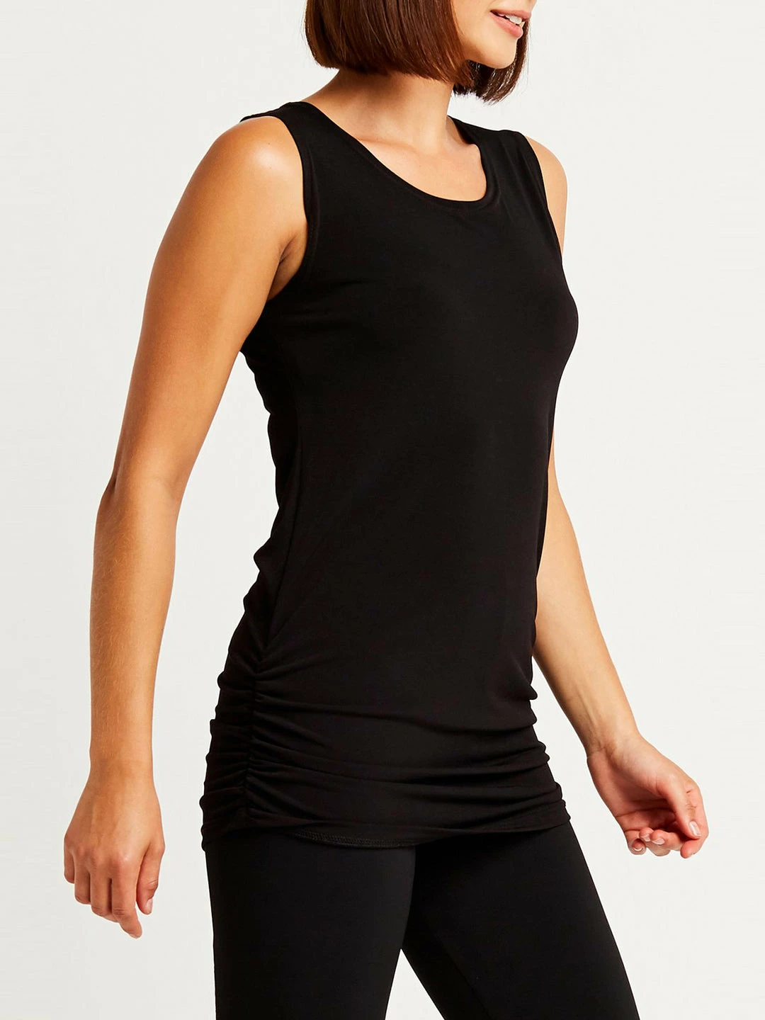 Planet Matte Jersey Ruche Tank, Black Planet