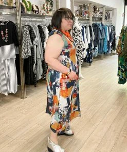 Pure Essence Pure Essence Sleeveless V-Neck Dress, Indigo/Coral/Aqua