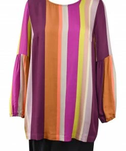 Q'Neel Gathered Sleeve Striped Blouse, Multi