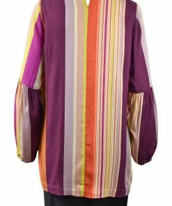 Q'Neel Gathered Sleeve Striped Blouse, Multi