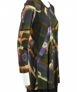 Q'Neel Q'Neel Printed Round Neck Tunic, Brown Multi