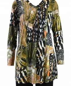 Q'Neel Printed V Neck Tunic, Olive Multi