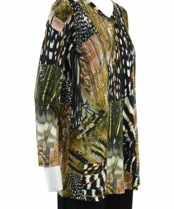 Q'Neel Printed V Neck Tunic, Olive Multi