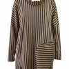 Q'Neel Q'Neel Striped Cowl Pocket Top, Black/Taupe