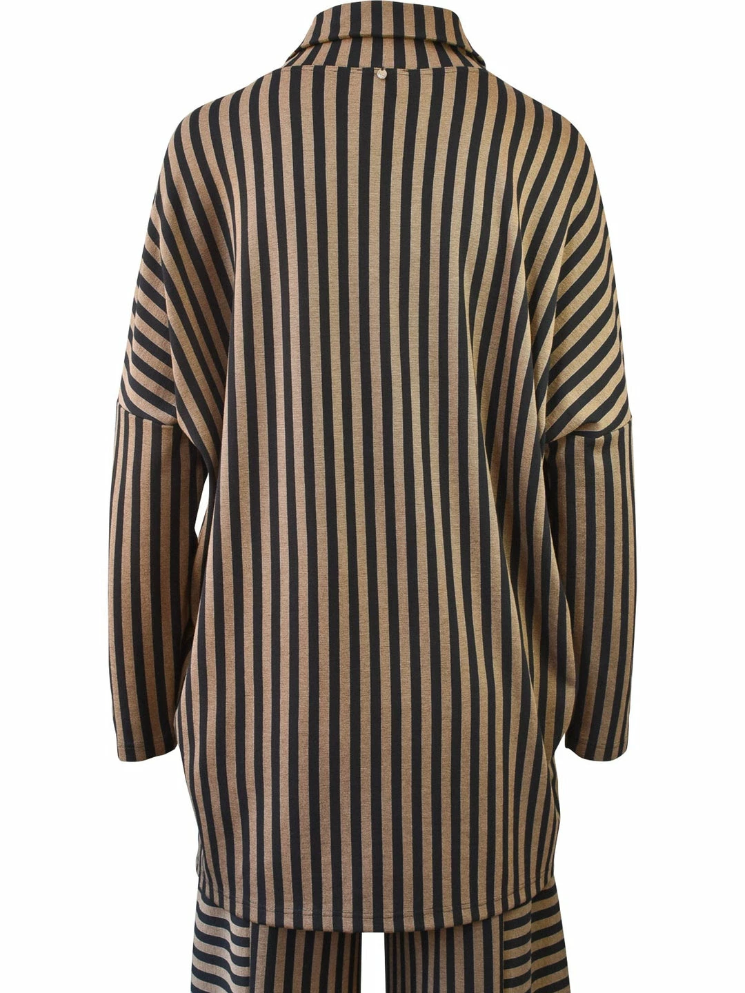 Q'Neel Q'Neel Striped Cowl Pocket Top, Black/Taupe