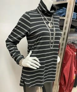 Q'Neel Striped Turtle Neck Tunic, Black/Grey Q'Neel