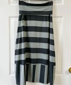 Q'Neel Q'Neel Wide Stripe Midi Lantern Skirt, Black/Grey