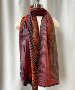 Rapti Fashion Rapti Fashion Cashmere Rectangular Scarf, Red Multi Stripes