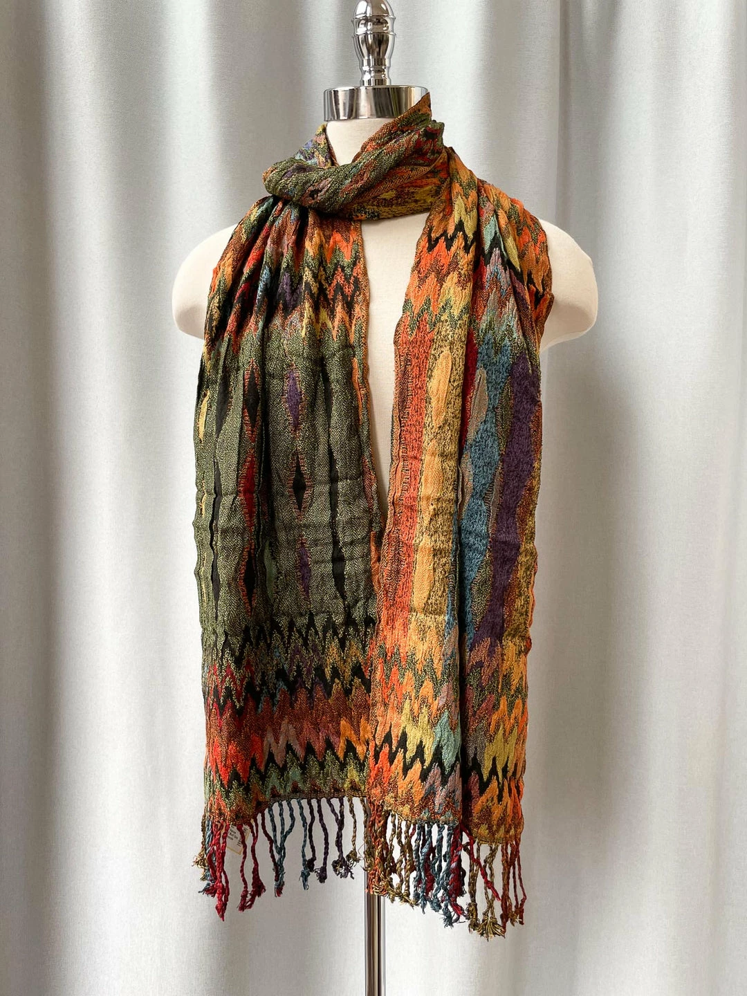 Rapti Fashion Rapti Fashion Silk Viscose Scarf, Multi Dots & Diamonds