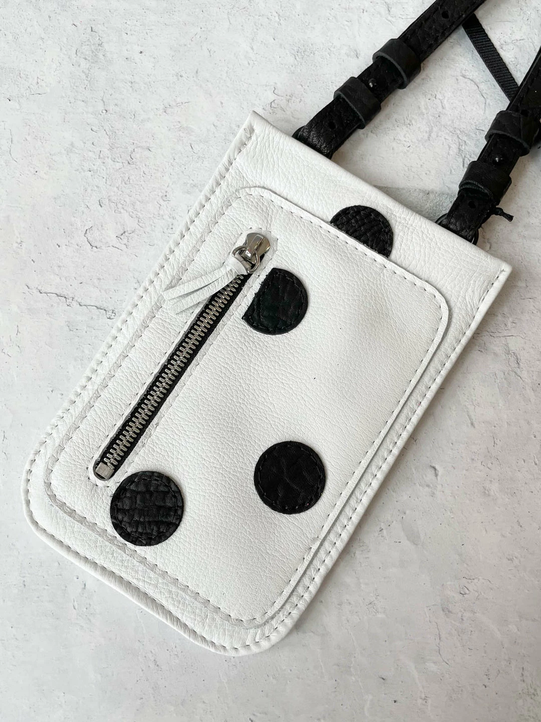 Riel Cell Phone Sling Crossbody Bag, White/Black Dots
