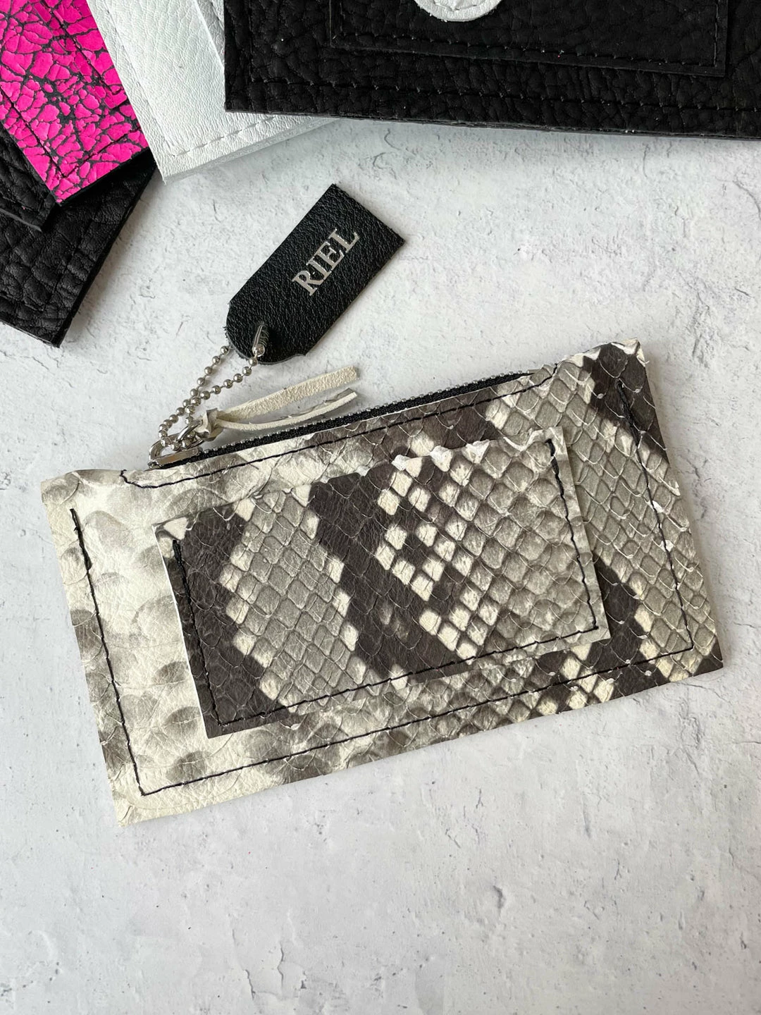 Riel Coin Pouch Card Holder, Beige Snake