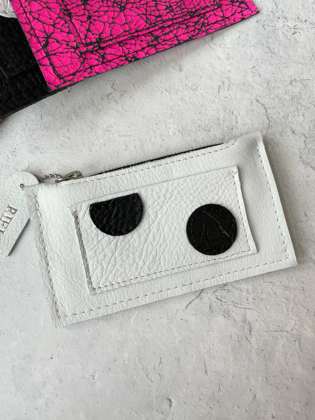 Riel Coin Pouch Card Holder, White/Black Dots Riel