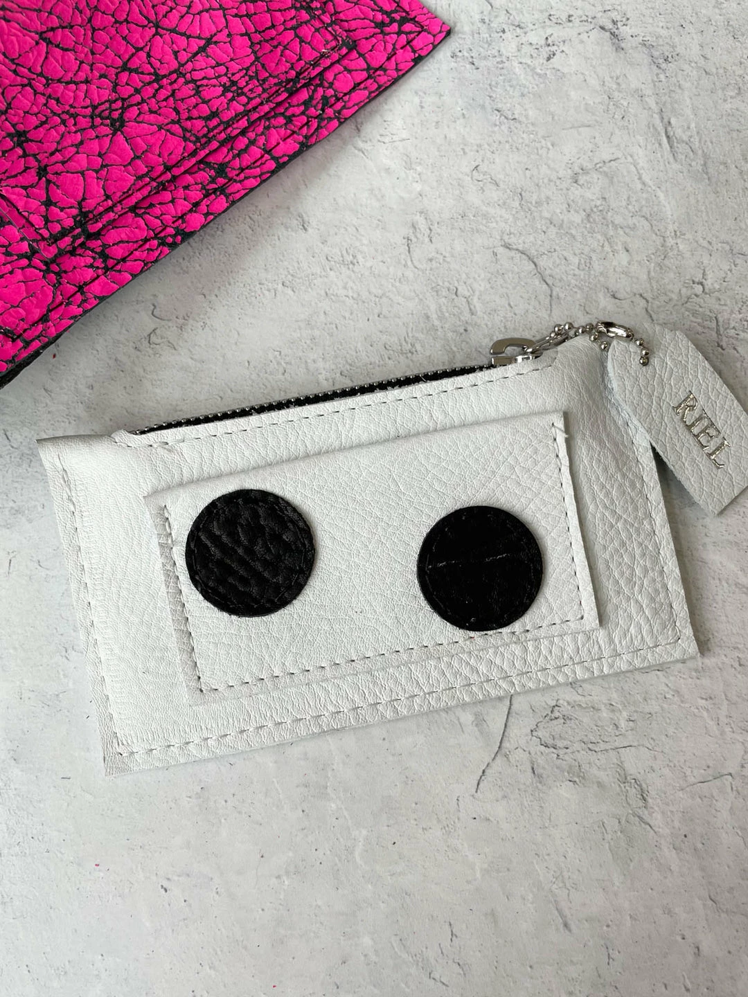 Riel Coin Pouch Card Holder, White/Black Dots Riel