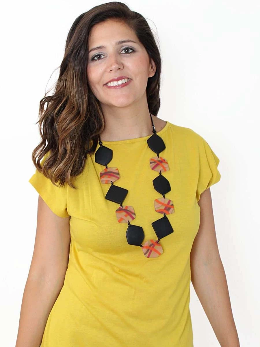 Sylca Designs Evelyn Statement Necklace, Black/Orange