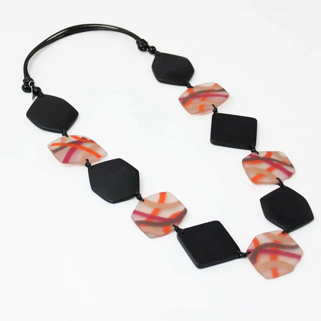 Sylca Designs Evelyn Statement Necklace, Black/Orange