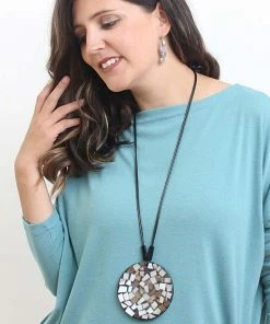 Sylca Designs Iridescent Mosaic Pendant Necklace, Black