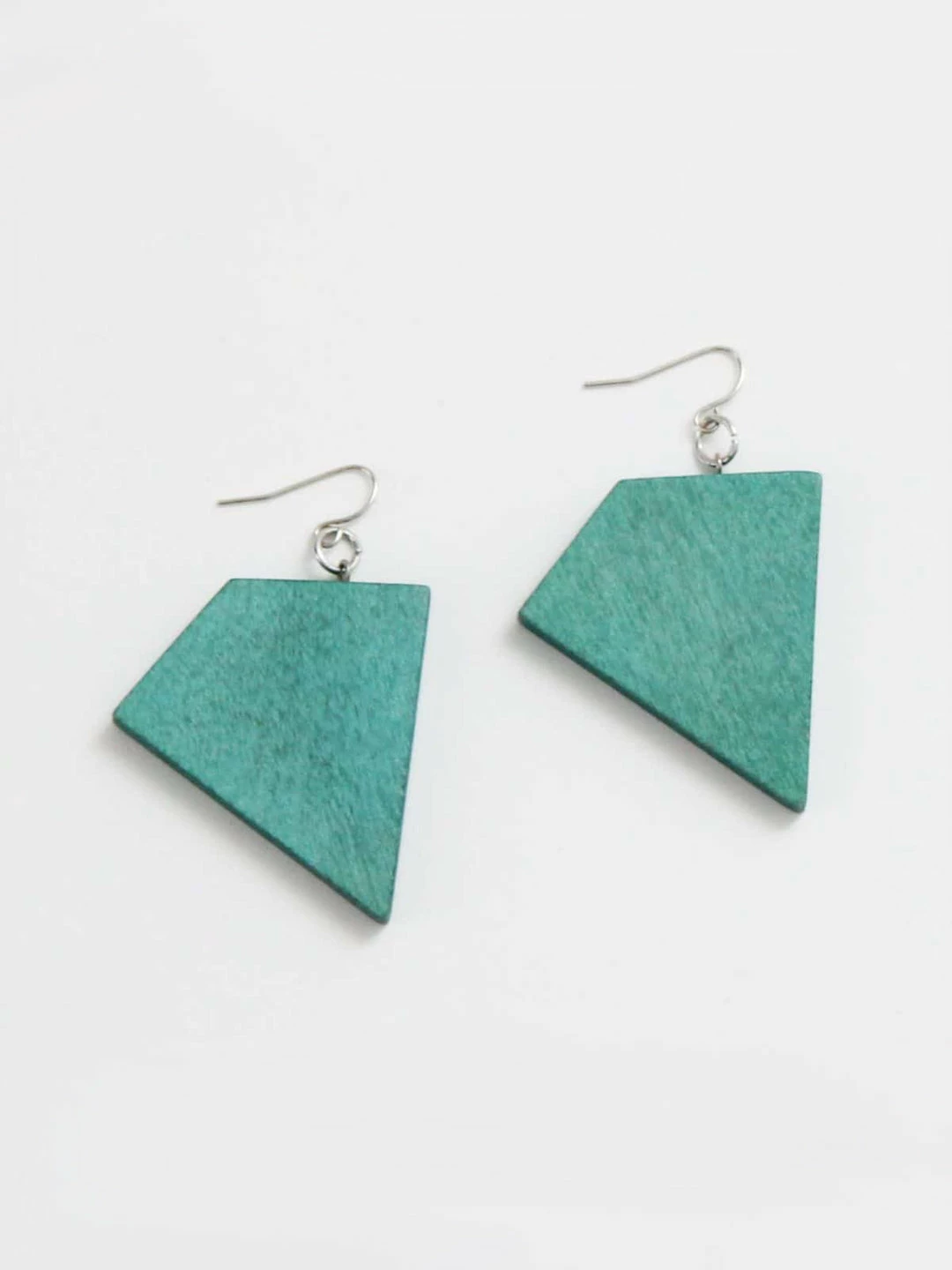Sylca Designs Geometric Wooden Earrings, Aqua
