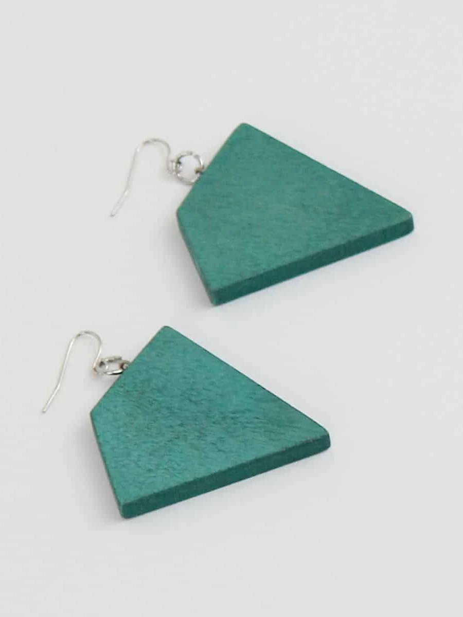 Sylca Designs Geometric Wooden Earrings, Aqua