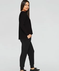 Sympli Sympli Motion Trim Boxy Top, Long Sleeve, Black