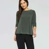 Sympli Trapeze Top, 3/4 Sleeve, Melange Olive Sympli