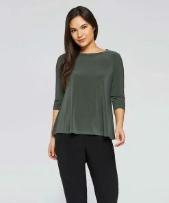 Sympli Trapeze Top, 3/4 Sleeve, Melange Olive Sympli