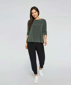 Sympli Trapeze Top, 3/4 Sleeve, Melange Olive Sympli
