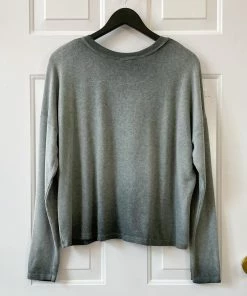 Tempo Paris Garment Dye Overstitch Boxy Top, Grey Tempo Paris