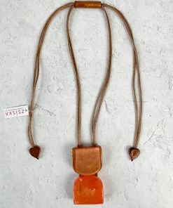 Zsiska Ava 2 Bead Pendant Necklace, Orange