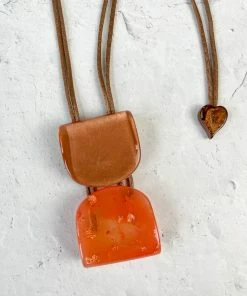 Zsiska Ava 2 Bead Pendant Necklace, Orange