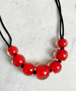 Zsiska Zsiska Colorful Beads 7 Bead Necklace, True Red