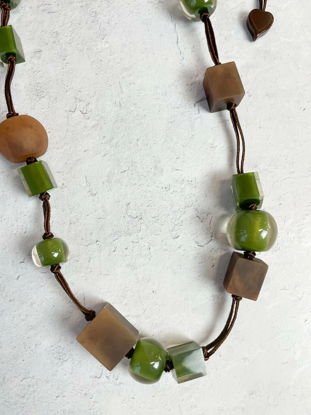 Zsiska Colorful Cubes Marbled Accent Mix Bead Necklace, Dark Green