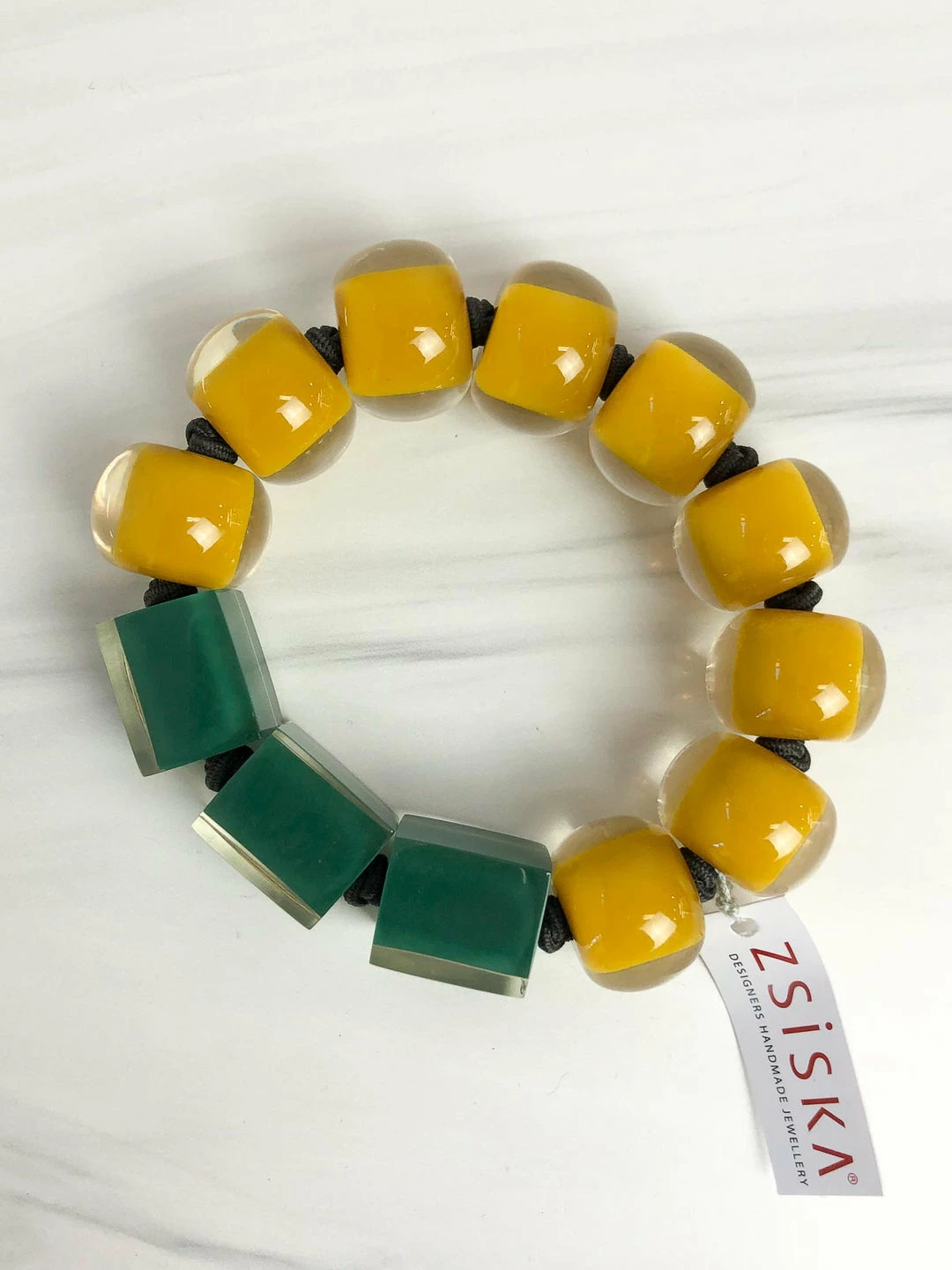 Zsiska Zsiska Colorful Cubes Mix Bead Bracelet, Teal Green/Mustard