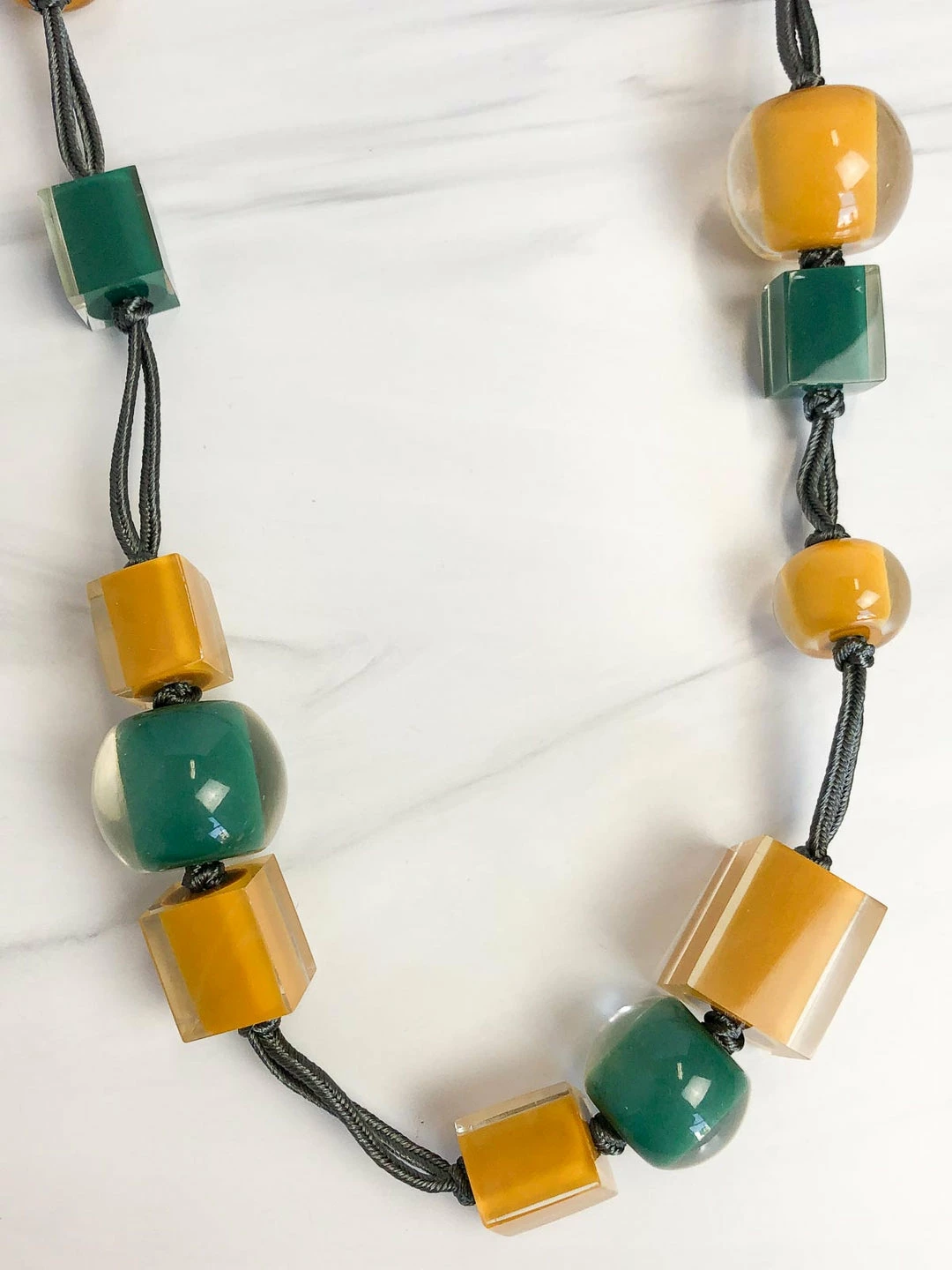 Zsiska Zsiska Colorful Cubes Mix Bead Long Adjustable Necklace, Teal Green/Mustard