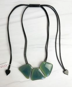 Zsiska Mara 3 Bead Adjustable Necklace, Green Zsiska