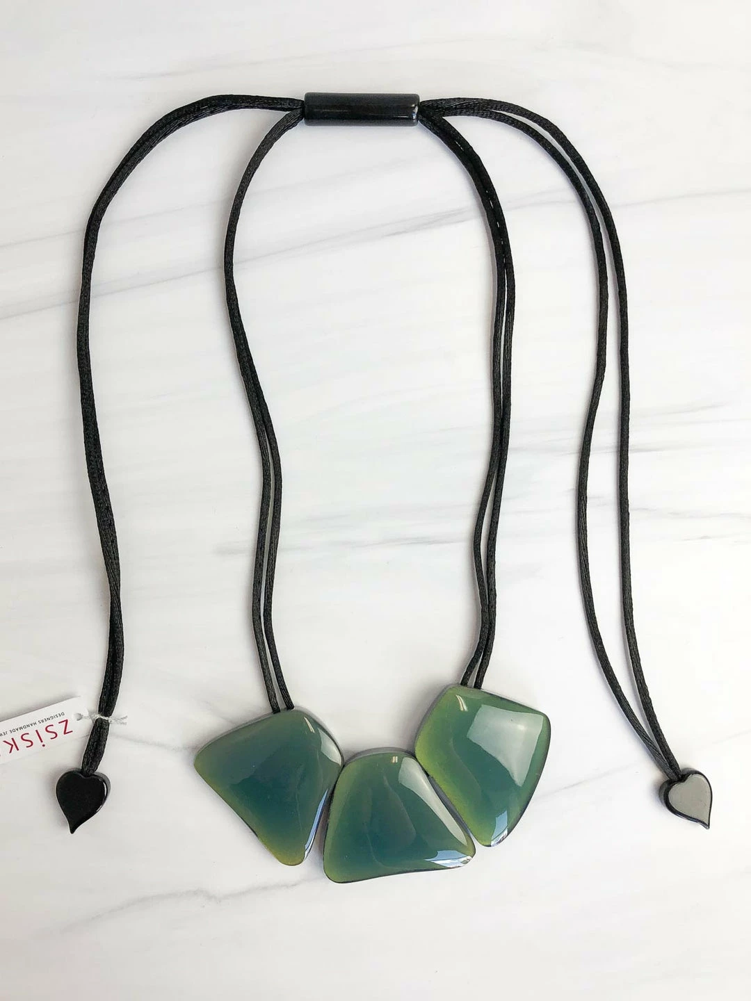 Zsiska Mara 3 Bead Adjustable Necklace, Green Zsiska