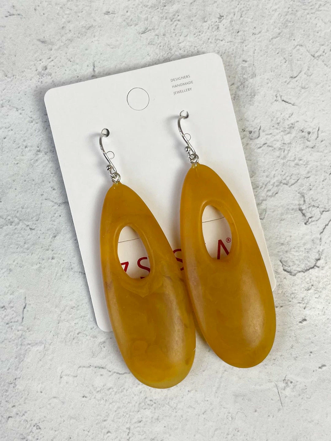 Zsiska Organic Cut Out Teardrop Wire Earrings, Mustard Zsiska
