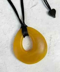 Zsiska Organic Round Oval Pendant Necklace, Mustard Zsiska