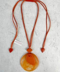 Zsiska Sabaai Round Pendant Necklace, Orange Zsiska